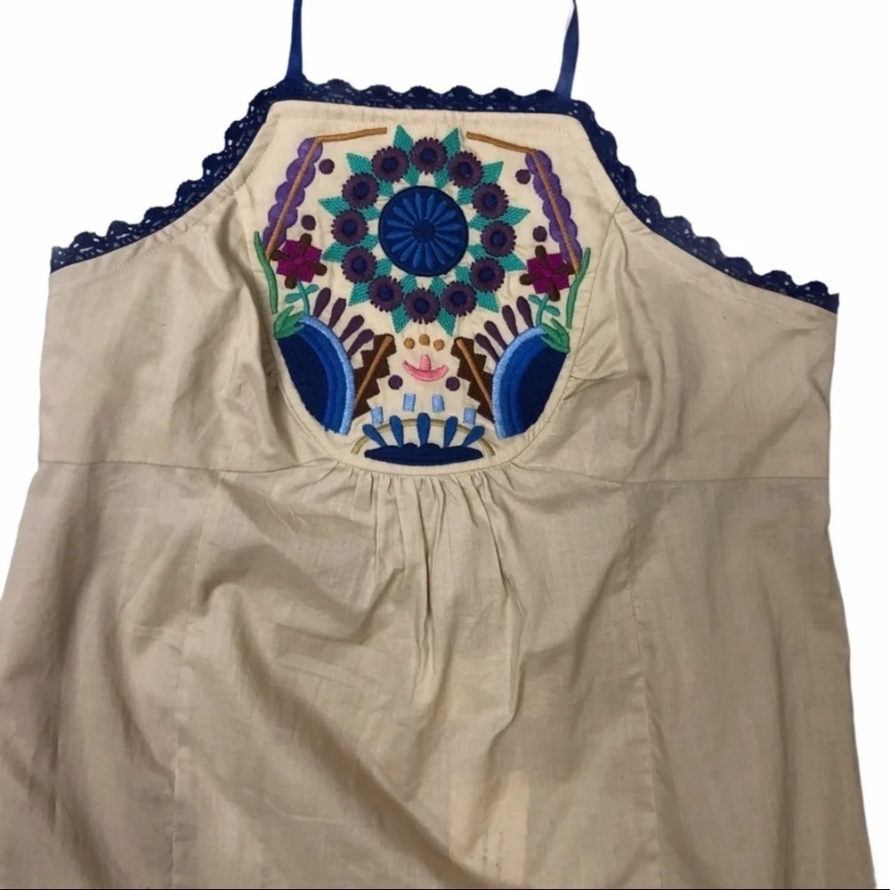 Plenty by Tracy Reece Embroidered Halter Top Boho Size 4 Tan Summer Top - Picture 3 of 10